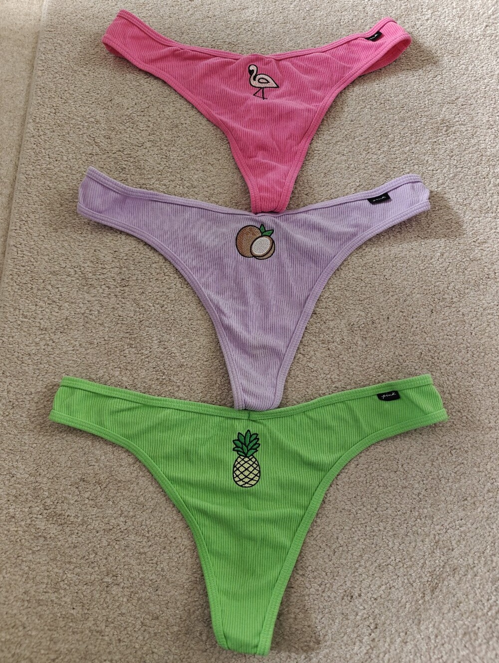 PINK 3 Pack Of Fruit Embroidery Thongs